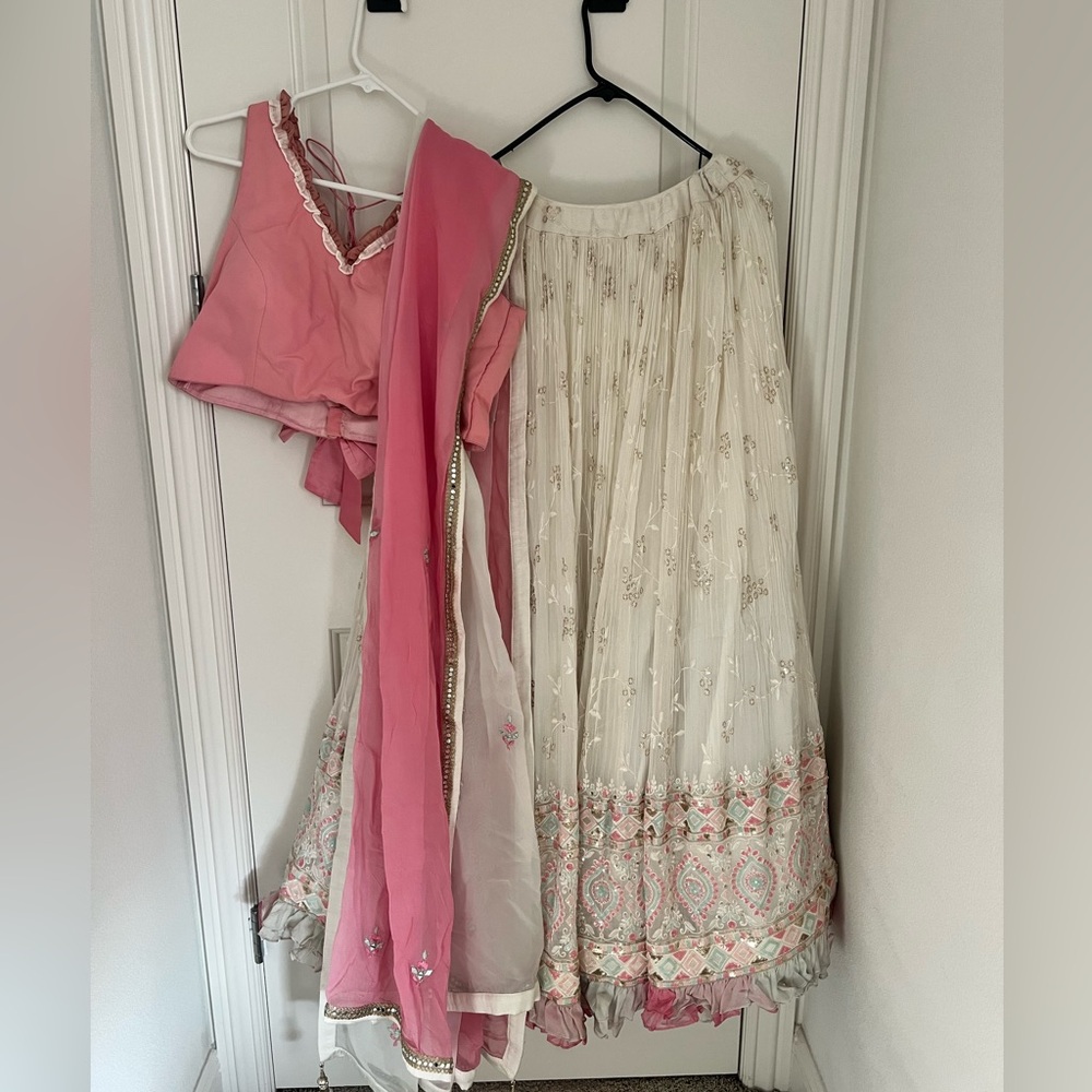 Lightly worn white and pink Lengha set